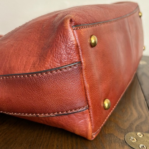 FRYE Ring Brown Cognac Leather Hobo Tote Purse - Picture 7 of 16